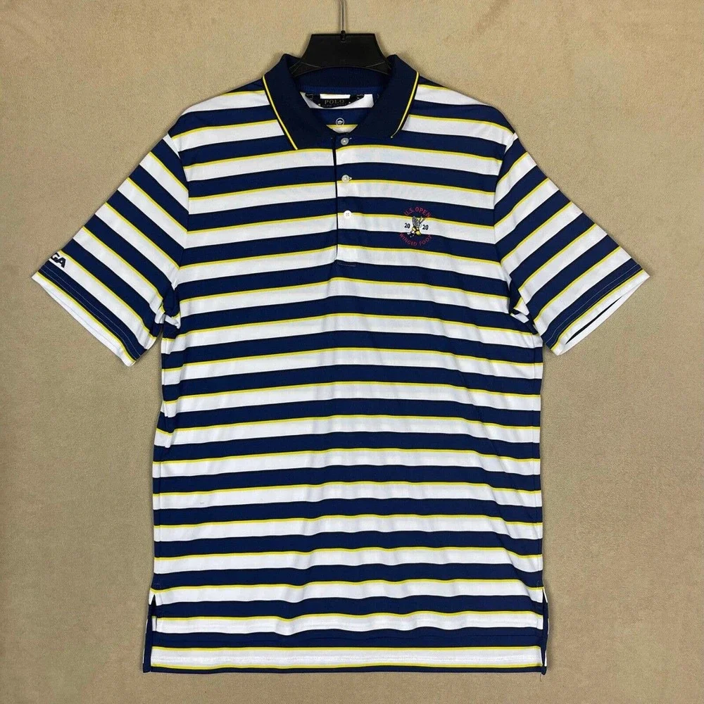 Polo Ralph Lauren Golf Shirt‎ Mens L Multicolor Striped Golf Tournament Logo